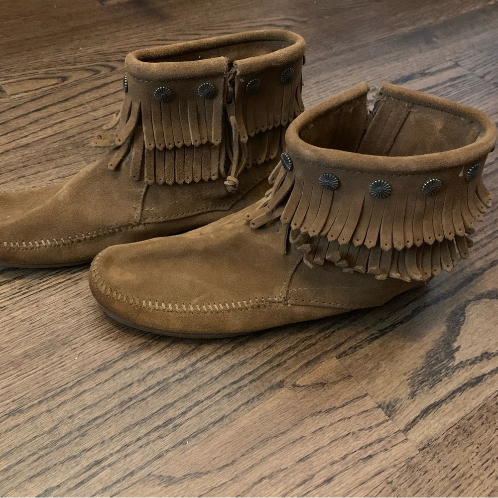 Minnetonka fringe ankle bootie